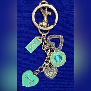 Gold and Teal Heart Keychain.